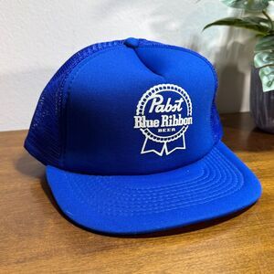 Vintage Pabst Blue Ribbon Snapback Hat Baseball Cap Adjustable Blue Mesh Trucker